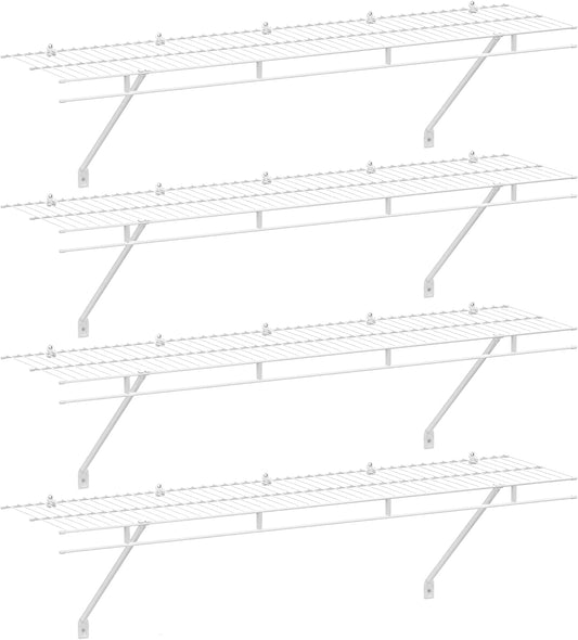 HAUSHOF Closet Shelves Wall Mounted 4-Pack, 4 ft x 12in White Wire Shelving for Laundry Room, Closet, Basement Organization and Storage