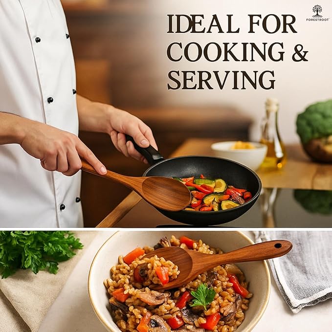 6-Piece Wooden Utensil Set – Premium Teak Wood Cooking Spoons & Spatulas, Non-Stick, Heat-Resistant, Durable & Eco-Friendly Kitchen Tools for Cooking & Serving