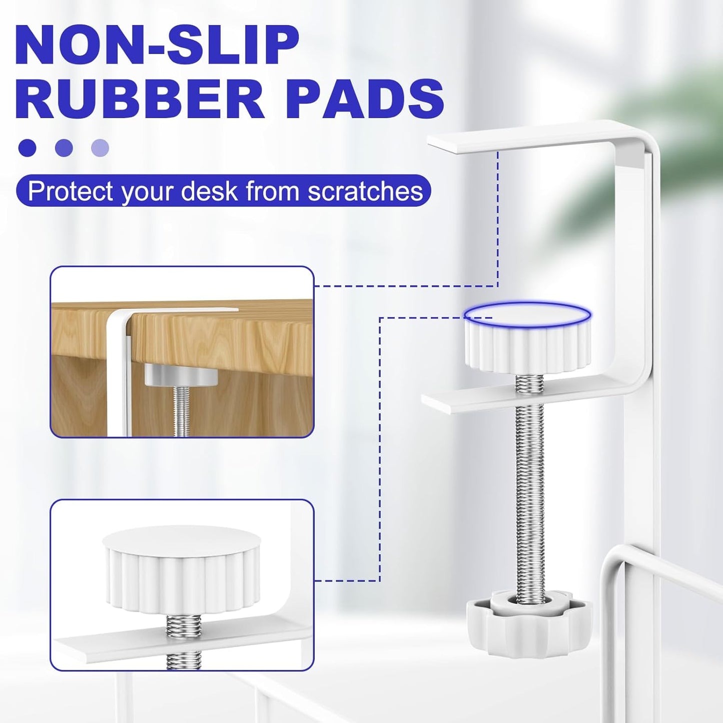 Under Desk Cable Management Tray, 31.5'' No Drill Steel Cable Tray Organizers, Wire Management Tray Cable Rack with Clamp Mount, Metal Under Desk Tray with Wire and Cord Organizer (White, 1 Pack)
