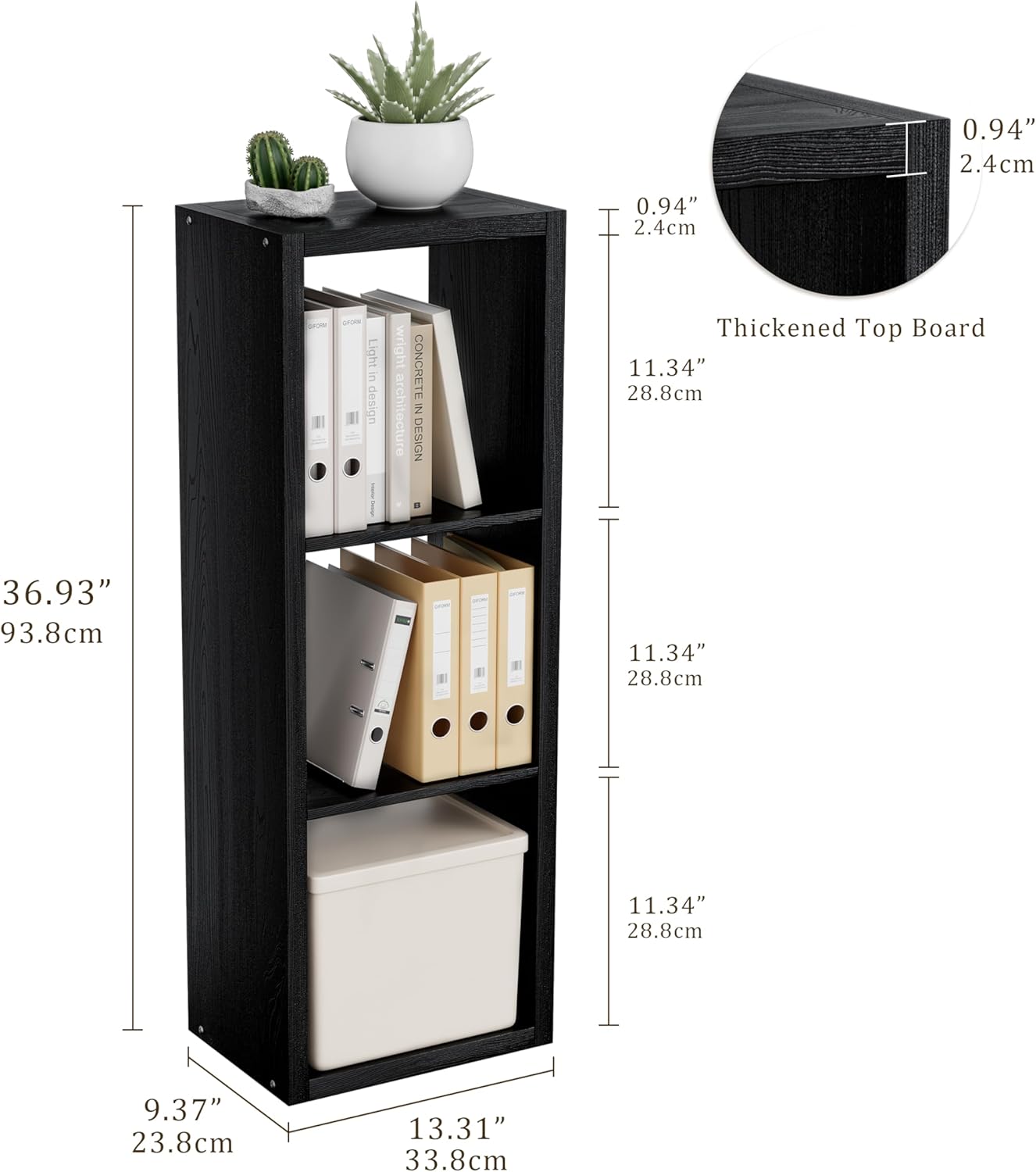 Cube Storage Organizer Bookcase, 3 Tier Decorative 11 inch Open Back Cubical Shelf with Thickened Border, Display Bookshelf for Living Room, Home Office, Sturdy Room (Black, 3 Cube)