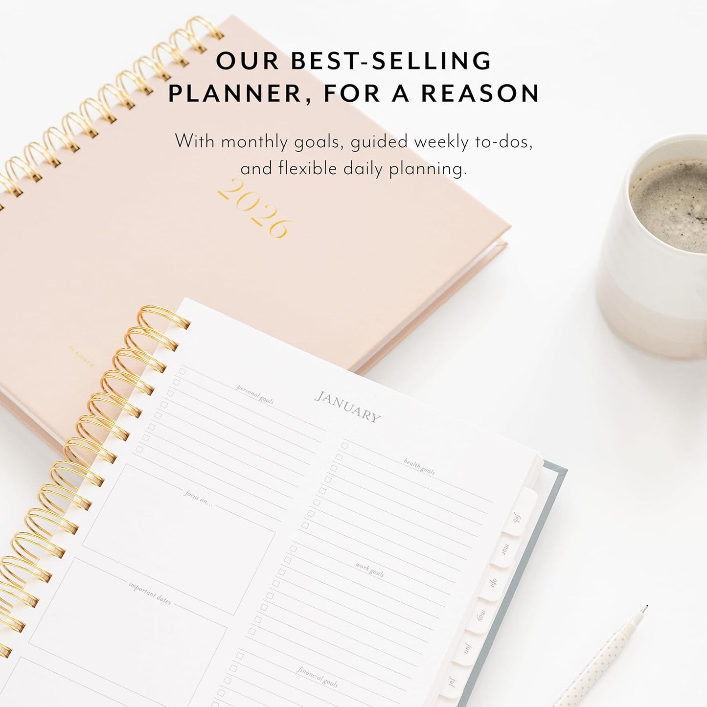 Sugar Paper 2026 Signature Spiral Planner, Weekly and Monthly, January to December, 7.5" x 9.25", Calendar for Women, Matte Paper Hardcover, Spiral Bound, Pocket for Storage,12 Month, Dusty Blue