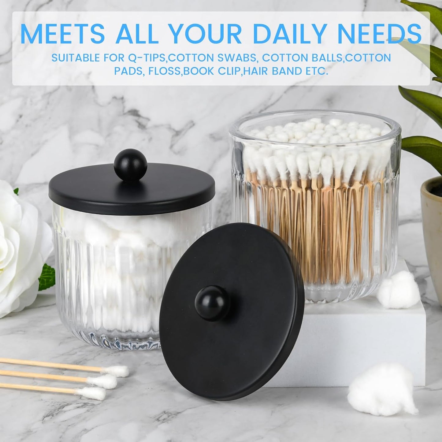 Bathroom Accessories Set,4 Pcs Clear Glass Bathroom Accessories Set with Toothbrush Holder,Lotion Soap Dispenser,2 Qtip Holder Dispensers - Countertop Organizer for Modern Bathroom Decor - Clear