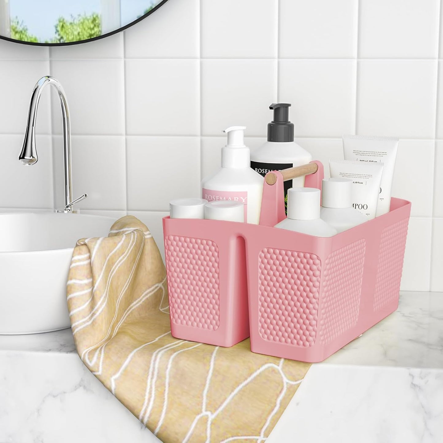 Shower Caddy Portable and Cleaning Caddy Organizer for Bathroom, Kitchen, Toiletries Storage ，Caddy organizer with handle, Rust-Resistant, Durable Material (Pink, 9.36" L×7.73" W×7.24" H)