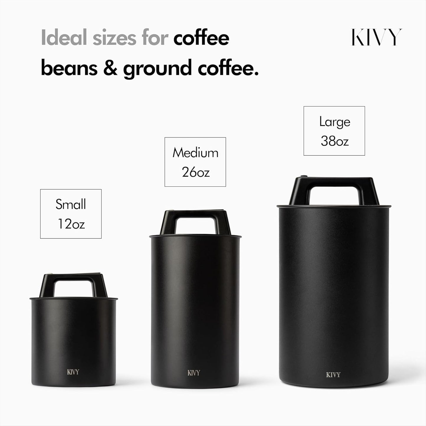 KIVY Vacuum Coffee Canister - Push Lid Preserves Coffee Aroma & Oil - Stainless Steel Airtight Coffee Canister - Coffee Container - Removes Excess Air