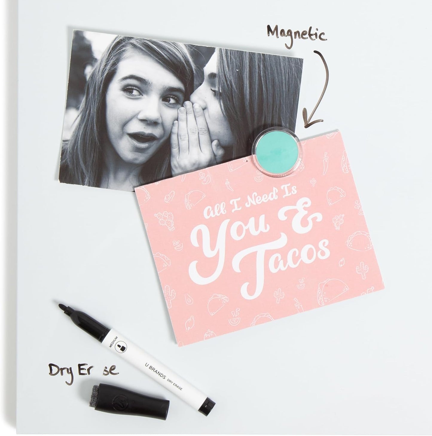 U Brands Magnetic Dry Erase Board White Board, 14" x 14", Frameless, Includes Marker and Magnet