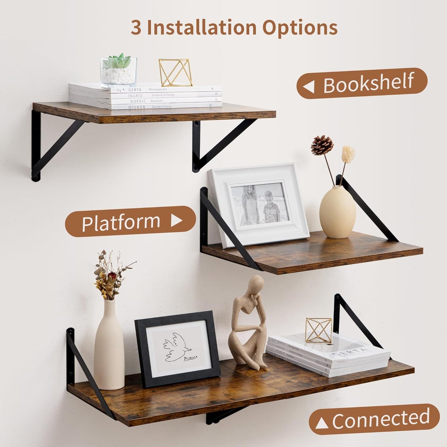 Axeman Deep Floating Shelves for Wall, 16W x 12D Rustic Wood Wall Shelves Set of 2, 12 Inch Deep Large Floating Shelves for Decor & Storage, Hanging Shelves for Farmhouse Kitchen Bathroom Bedroom