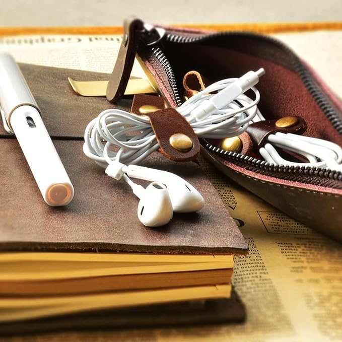 Kanemc 13Pcs Leather Cord Organizer, 3-Sizes Leather Cable Ties Cord Taco Snap On Cord Holders Cord Keepers For Travel, USB Charging Cable Strap Winder Earphone Wrap, Gifts For Women Men