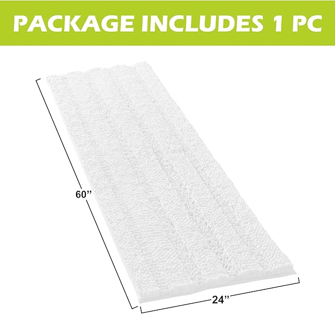 KGORGE Bathroom Rugs - Super Soft Bath Mat Non-Slip Plush Carpet Runner for Tub, Washable Absorbent Microfiber Chenille Floor Carpet for Door Way Kitchen, Pure White, 60" x 24", 1 Piece