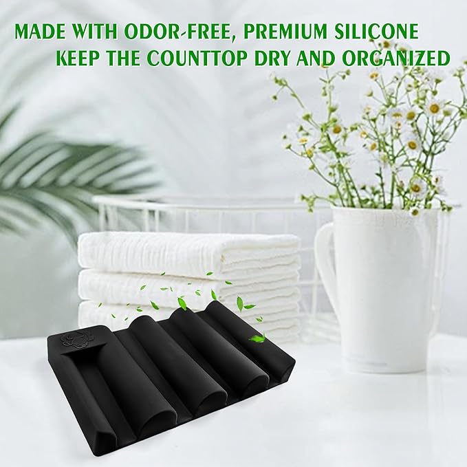 Silicone Soap Dish with Wave Design, Non-Slip, Quick-Drying, Perfect for Bathroom, Kitchen, and Sink Areas (1, Black1)