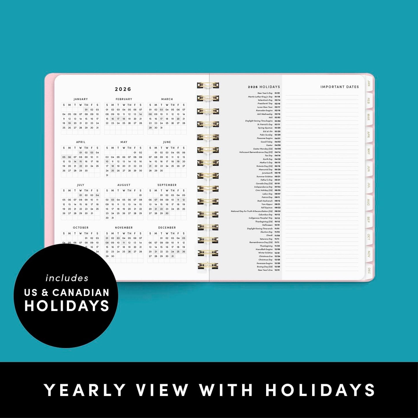 PAPERAGE 2026 Weekly & Monthly Planner, 12 Months (January 2026 - December 2026), 6.6 in x 8.1 in, Spiral Bound 2026 Planner with Weekly, Monthly & Yearly Views, Note Pages & Inner Pocket – Dark Green