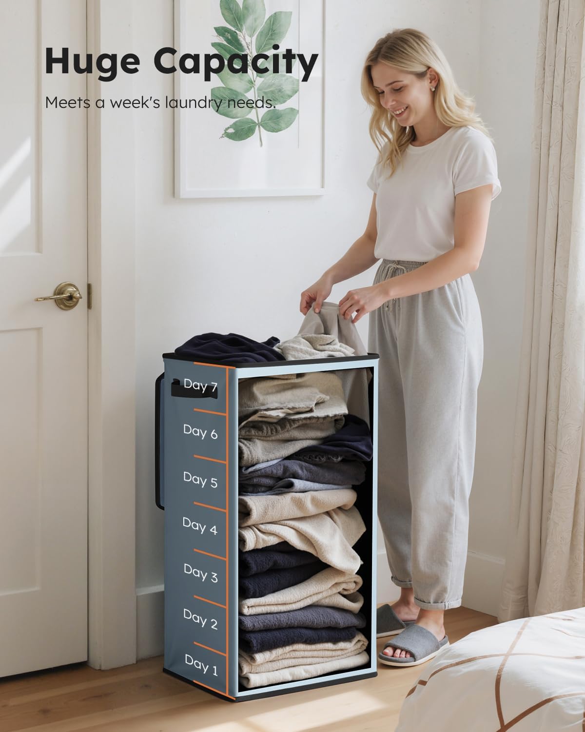 SOLEDI Laundry Hamper with Lid 100L Large & Tall Collapsible Laundry Basket, Clothes Hamper with Bag Removable Easy to Carry, Dirty Hampers for Bedroom, Bathroom, Dorm, College, Blue Grey