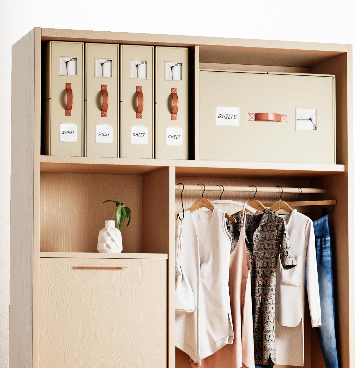 4 Pack Bed Sheet Storage Organizers- Premium Fabric Closet Organizer with Clear View Window, Space-Saving Foldable Design for Queen/King Size Bedsheets, Blankets & Duvet Covers