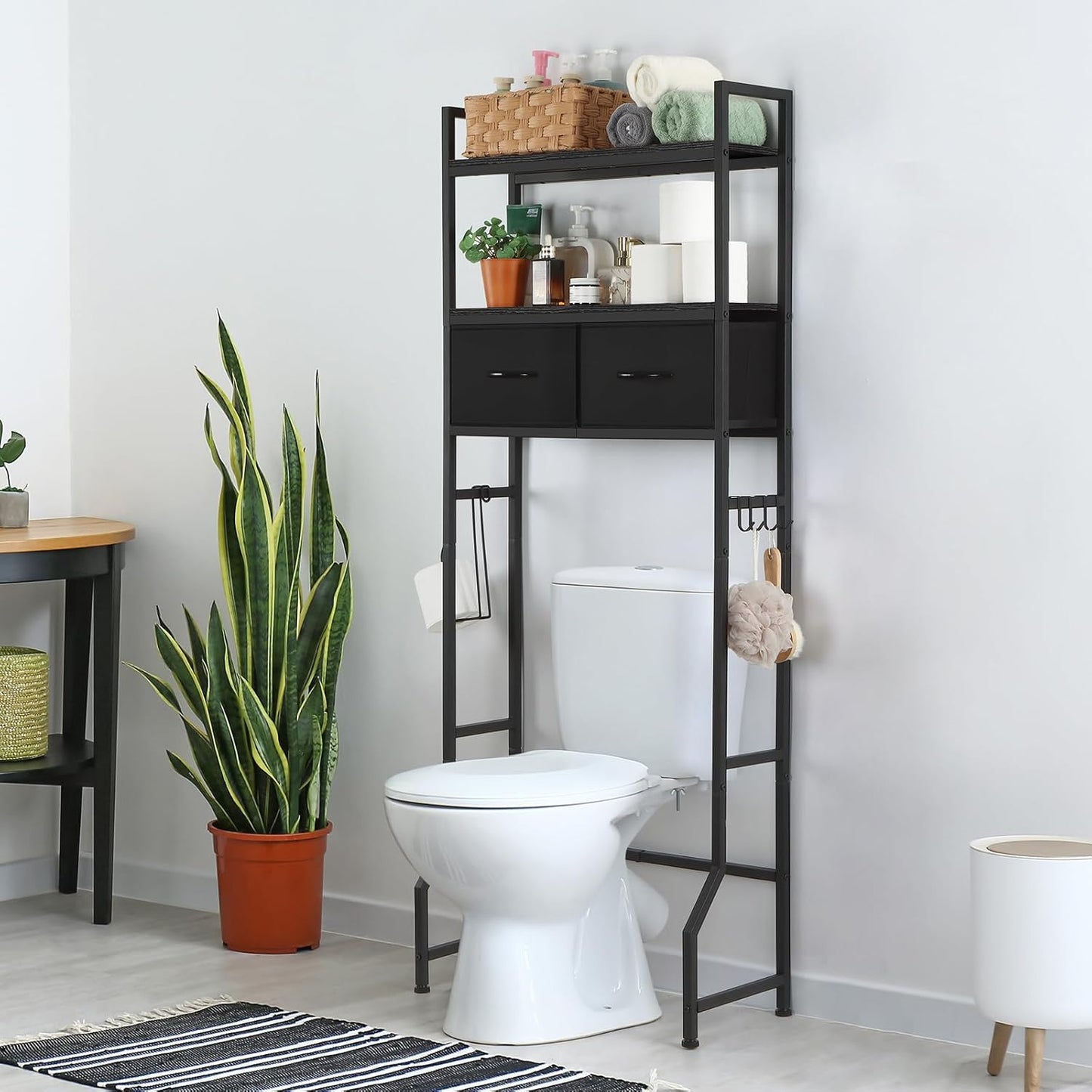 YBING Black Over The Toilet Storage Cabinet, Over Toilet Bathroom Organizer Freestanding, Above Toilet Storage Cabinet, Over Toilet Storage Shelf with Drawers