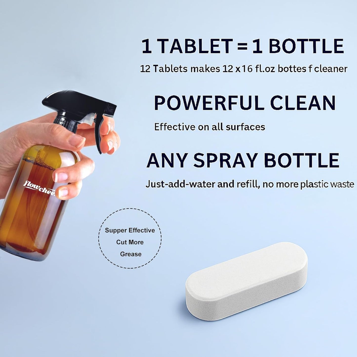 Free & Clear All Purpose Cleaner Refills – Non-Toxic Multi-Surface Cleaning Tablets (12 Pack) Makes 192 Fl Oz Spray Cleaner for Home & Kitchen – Unscented