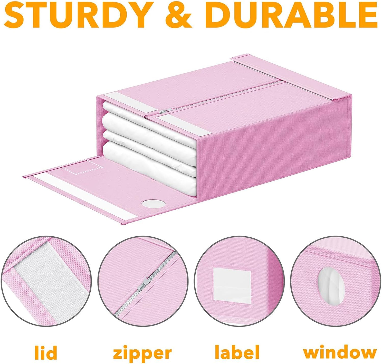 SpaceAid 4 Pack Bed Sheet Organizers and Storage, Foldable Sheet Organizer for Linen Closet, Sheets Set Folder Keeper with Window XL (Queen & King Size) Bedding Container (Pink, 4 Pack)