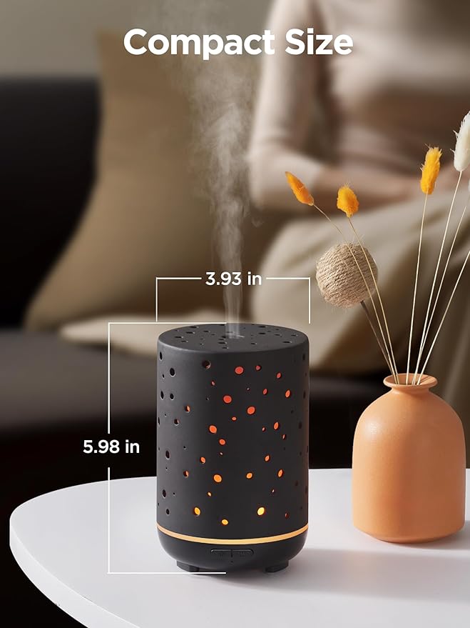 InnoGear Essential Oil Diffuser, 150ml Ceramic Diffuser Ultrasonic Air Diffusers Humidifier Cool Mist Aromatherapy Diffuser with 2 Mist Modes Waterless Auto Off for Home Office, Black