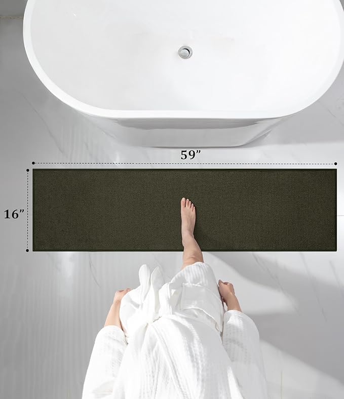 YIHOUSE Bathroom Rugs Mat 16x59, Non Slip Quick Dry Bath Mats for Bathroom Absorbent Ultra Thin Bath Rugs Machine Washable Fit Under Door for Sink, Cabinet, Laundry (Dark Green, 16"x59")