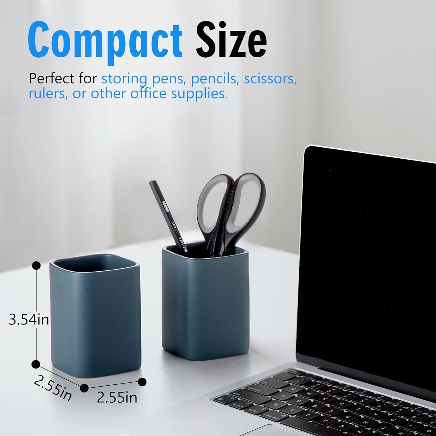 Pen Holder, 2 Pack Pencil Holder for Desk ,Ceramic Pencil Cup Desk Organizer, Makeup Brush Holder Cute, Stationery Accessories for Office, School, Home (Matte blue)