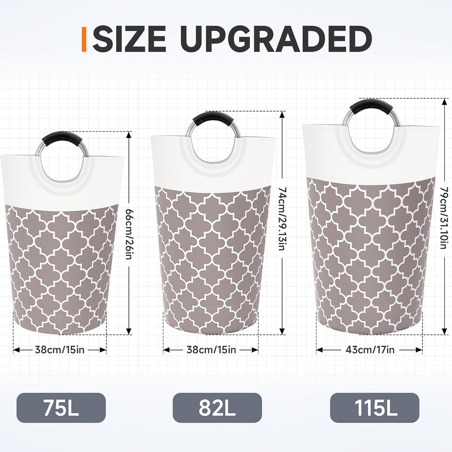 Large Laundry Basket Laundry Hamper Bag Washing Bin Clothes Bag Collapsible Tall With Handles Waterproof Travel Bathroom College Essentials Storage For College Dorm, Family (Khaki)115L