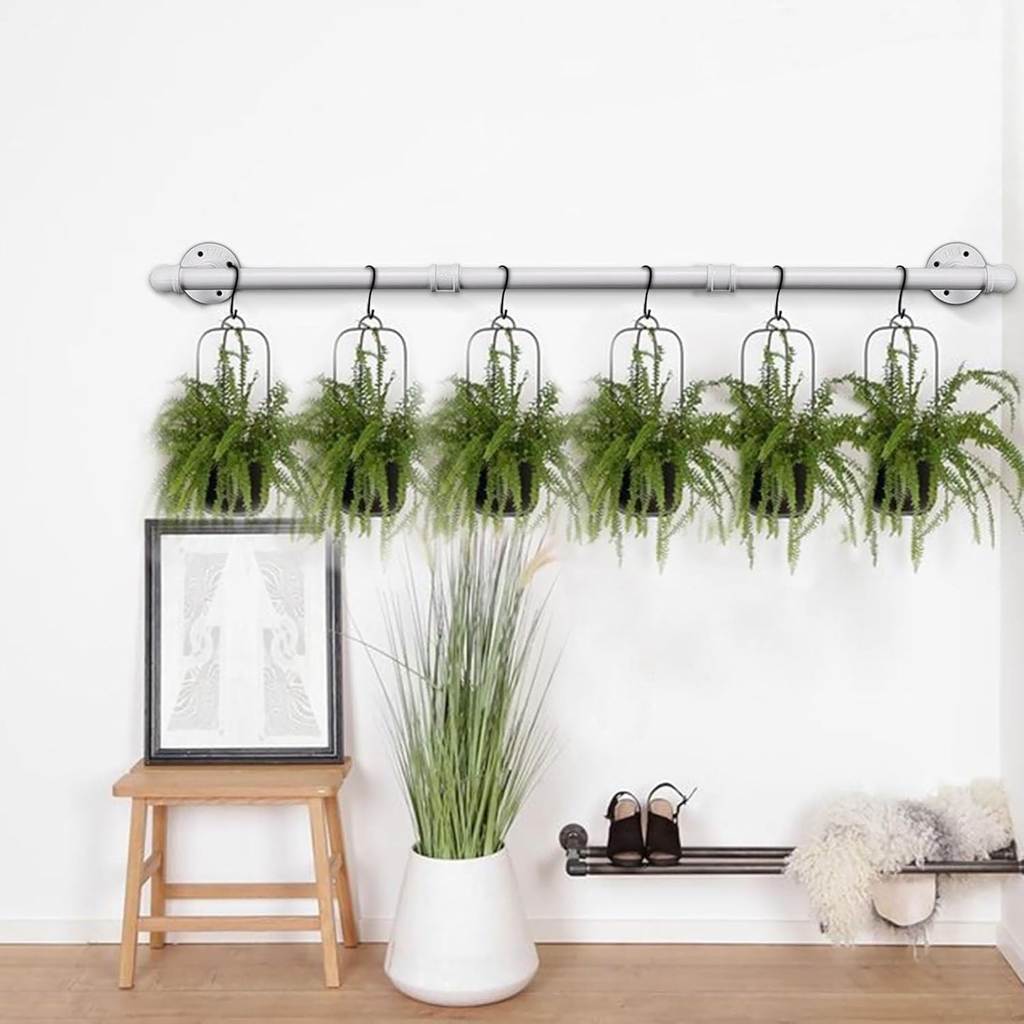 Industrial Iron Pipe Clothes Hanging Bar DIY Wall-Mounted Garment Rack Heavy Duty Clothing Rack for Bedroom, Laundry Room, Closet Storage (White 40 inch)