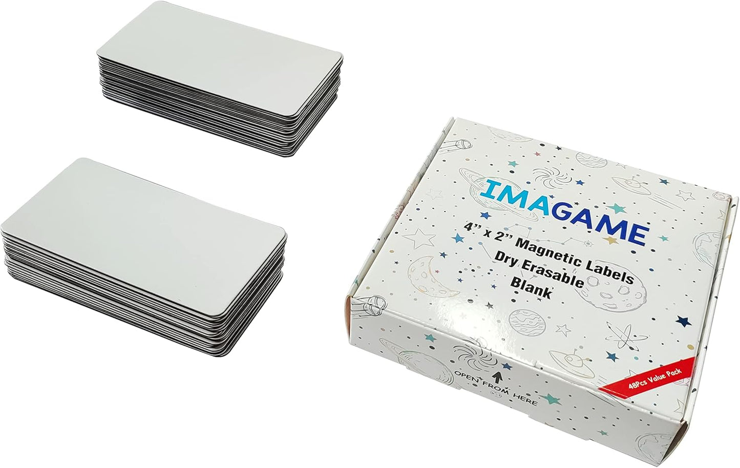 Dry Erase Magnets, Blank Magnetic Dry Erase Labels, 48-Pack, Erasable Magnets for Whiteboard, Multipurpose White Magnetic Labels to Write On for Classroom, Home, Education, Office, 4" x 2"