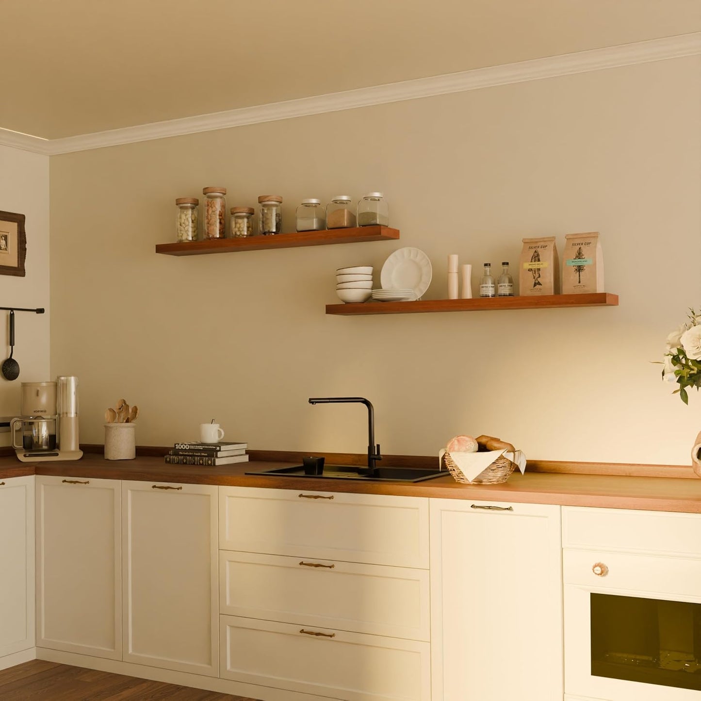 Floating Shelves for Wall, 48 Inch Extra Long Brown Wall Shelves, Set of 2, Hanging Invisible Brackets Floating Shelves for Living Room,Bedroom,and Kitchen