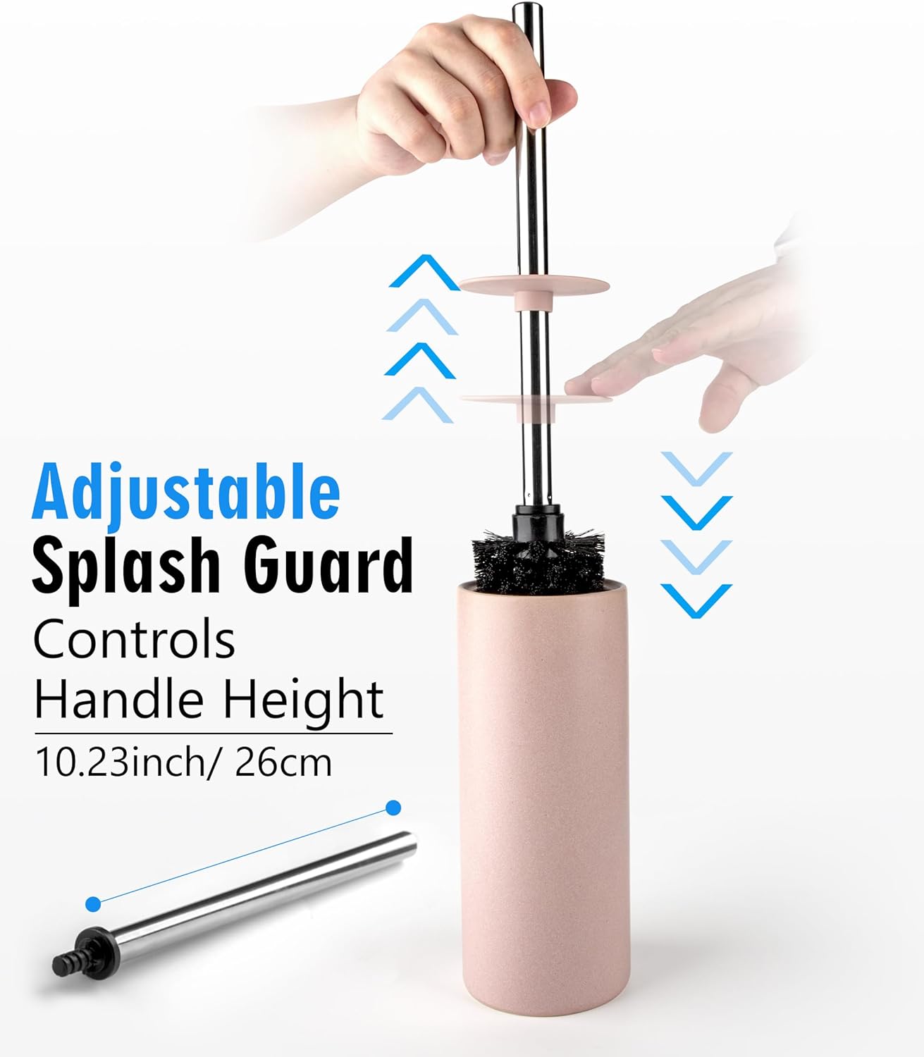 Matt Pink Ceramic Toilet Brush and Holder Set, Freestanding Toilet Bowl Cleaners Brush, Scrubber Brush for Toilet, Bathroom Accessories with Stainless Handle, Deep Cleaning