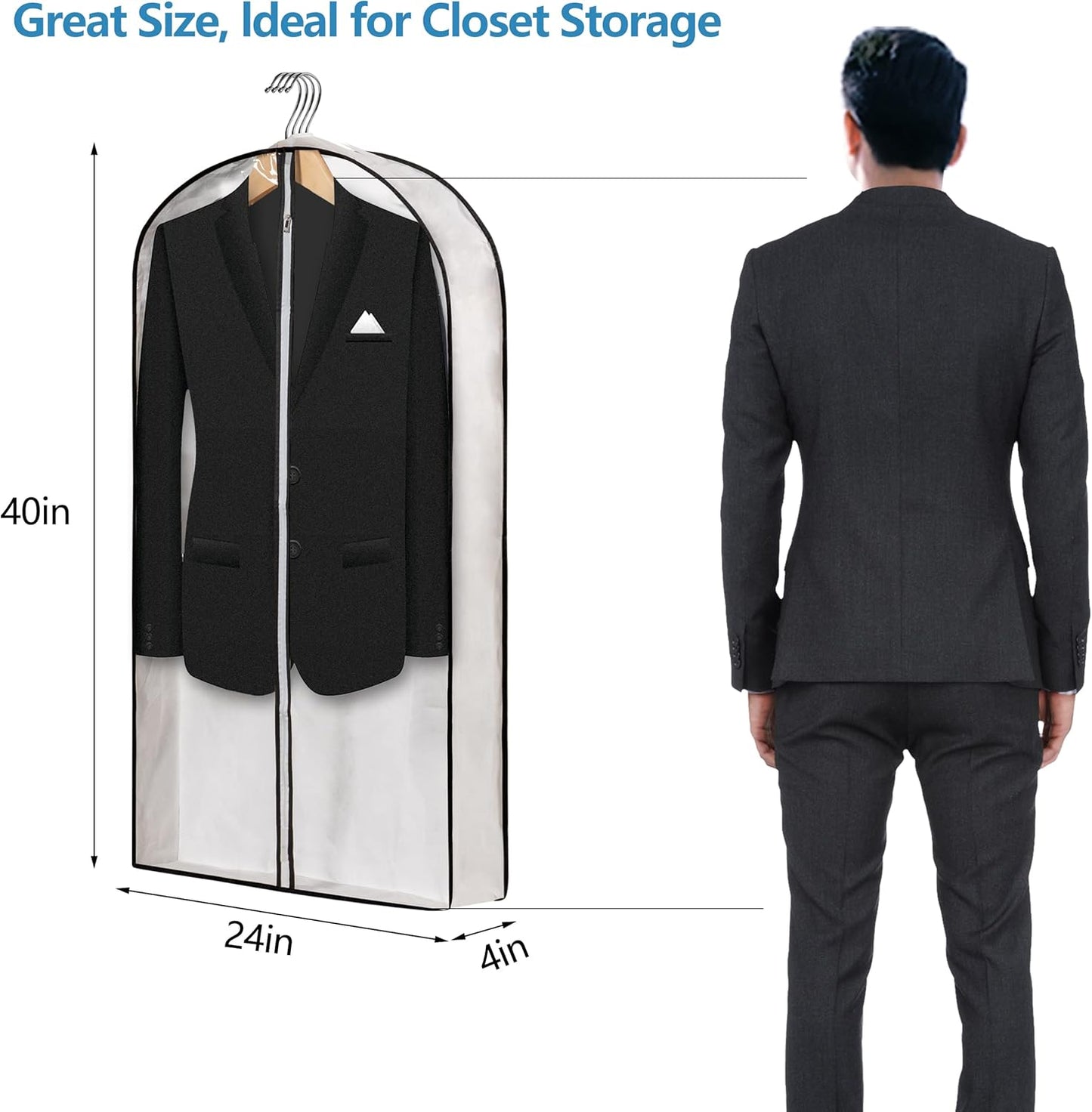 Hanging Clothes Storage with 4" Gusseted Garment Covers (Set of 6) - Clear Suit, Dress, Sweater, Shirt Protectors - 24"x 40"x 4" / 6 Pack