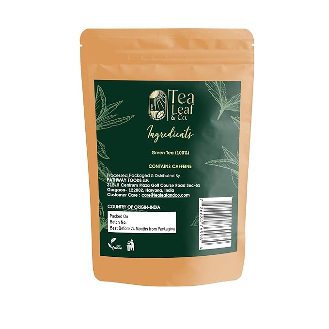 Tealeaf & Co. Classic Green Tea Loose Leaf - 100% Organic Green Tea - Contains Low Caffeine - Upto 50 Servings - Gluten Free (3.52oz/100gm)