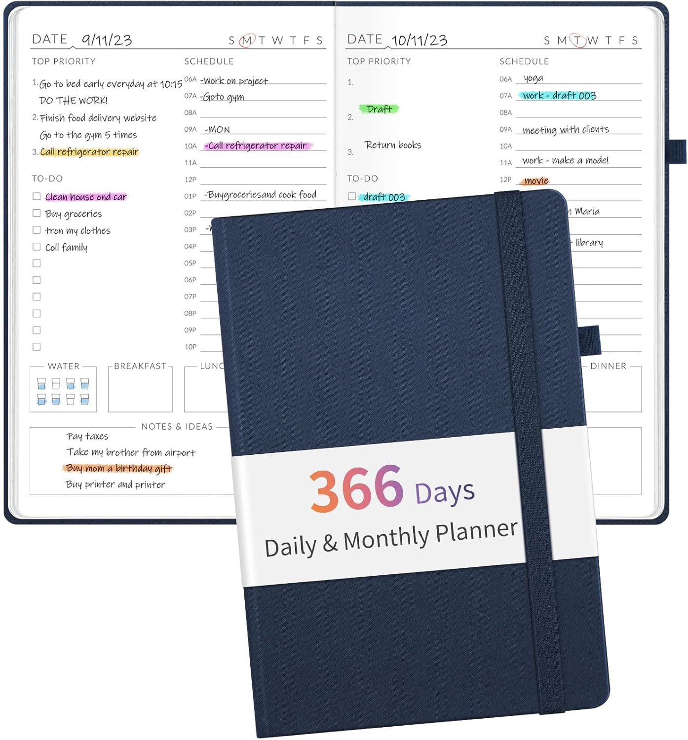 366 Days 2025 Planner, Forvencer Daily Weekly and Monthly Planner 2025 Academic Year, Durable Hardcover Agenda Planner for Work, School, Home, Start Anytime, A5(5.8'' x 8.3''), Navy