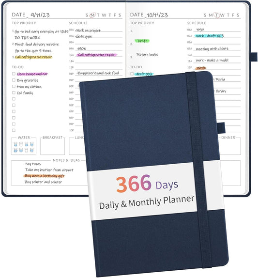 366 Days 2025 Planner, Forvencer Daily Weekly and Monthly Planner 2025 Academic Year, Durable Hardcover Agenda Planner for Work, School, Home, Start Anytime, A5(5.8'' x 8.3''), Navy