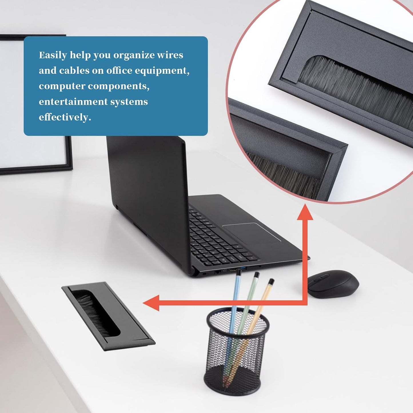 Rectangle Cable Grommet Metal Wire Hole Cover for Management of Computer Desk Wire Black 160mm x 80mm - Pack of 2