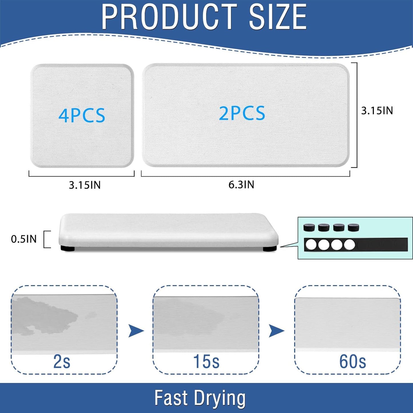 6PCS Fast Drying Diatomite Bathroom Tray, Water Absorbent Diatomite Coasters, Soap Dish Holders Toothbrush Holders for Bathroom Counter, Water Absorbing Stone Sink Organizer for Bathroom and Kitchen