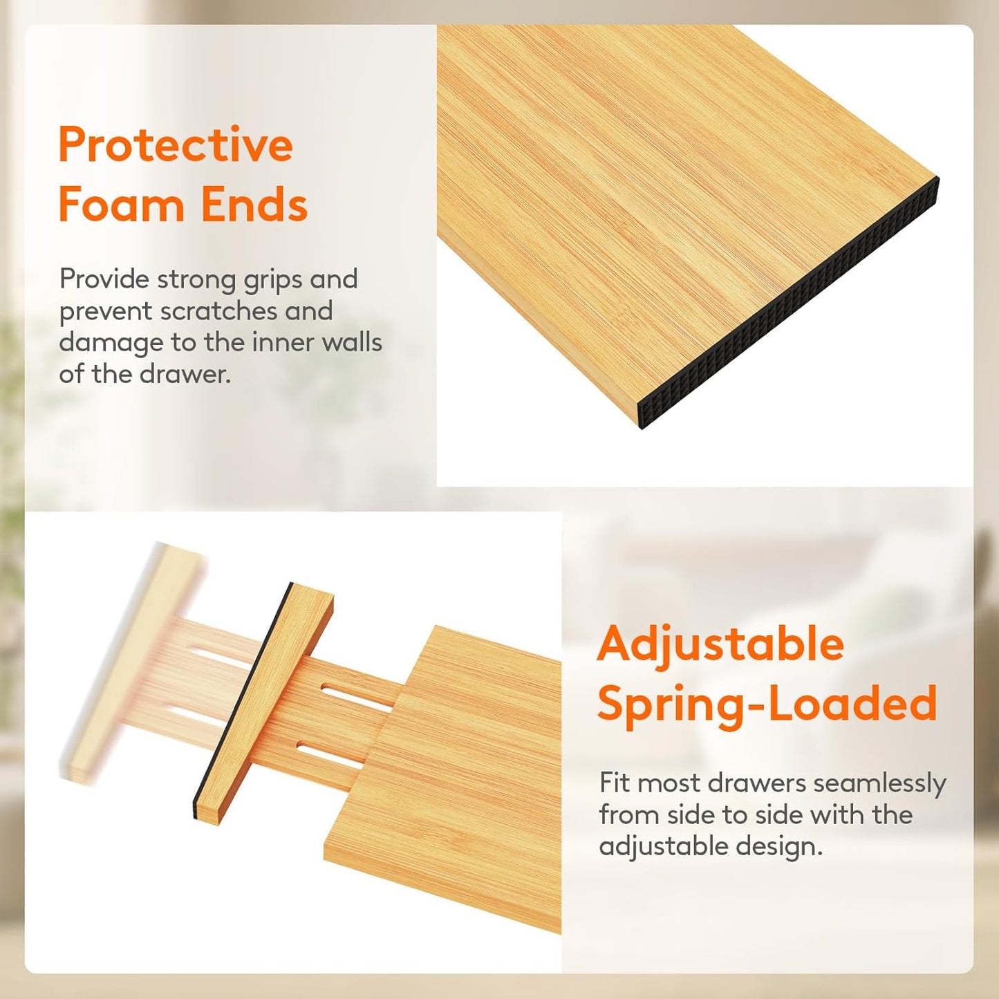 Lifewit 8 Pack 5" Deep Bamboo Drawer Dividers, 13-16.5" Expandable Drawer Organizers for Clothes, Adjustable Dresser Drawer Divider, Clothing Drawer Separators for Dresser, Bedroom, Bathroom, Kitchen