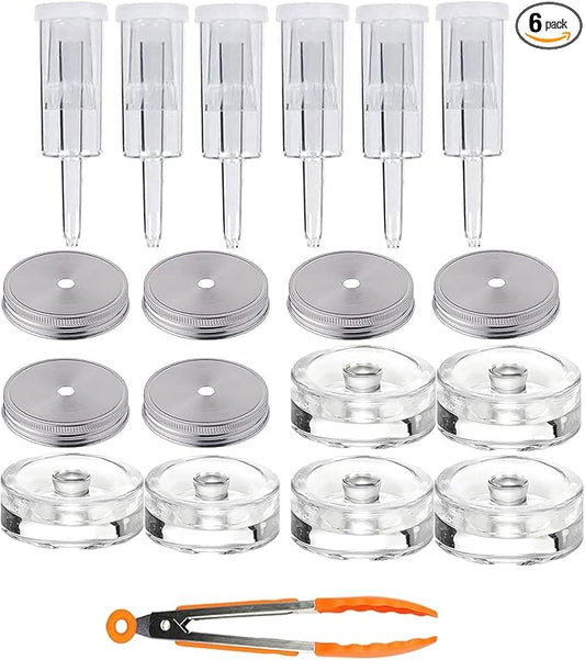 6 Set Fermentation Kit for Wide Mouth Mason Jar, 6 Stainless Steel Fermenting Lids with 6 Airlocks and 6 glass weight (Jars Not Included)