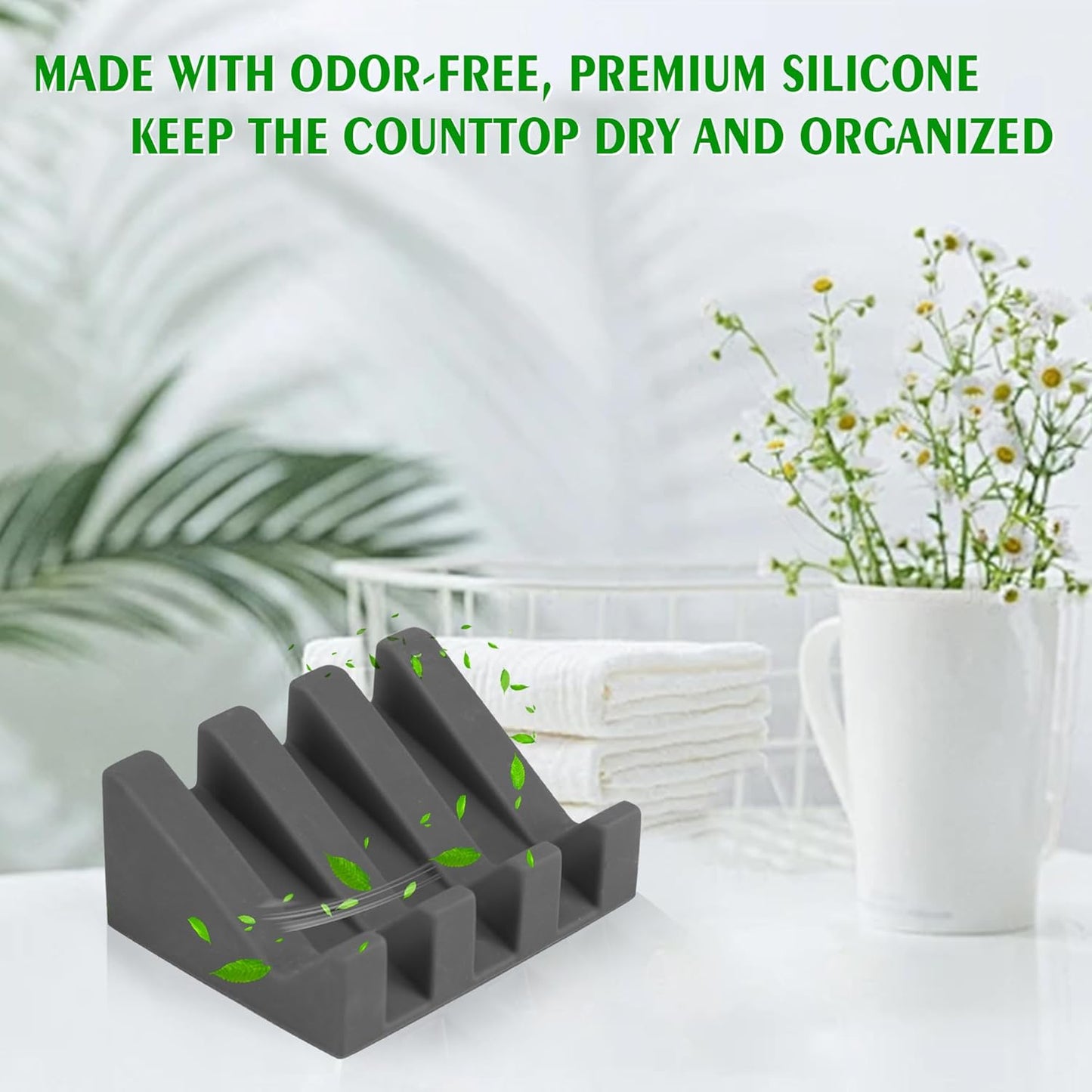 Self Draining Soap Dish Holder,Silicone Soap Dish,for Bathroom,Kitchen, Sponges，Can Extend Soap Life，Keep Soap Bars Dry and Easy Cleaning (2, Green)