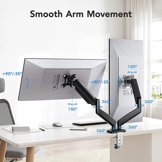 HUANUO Dual Monitor Mount, Mounts 2 Screens Up to 32 Inch, Holds 22 lbs per Arm, Dual Monitor Stand with Excellent Design, Height-Adjustable, Tilt, Swivel & Rotate, VESA Standard 75mm or 100mm