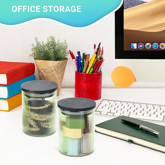 2 Pack Ribbed Glass Qtip Holder Dispenser Set - Apothecary Jars with Lids - Bathroom Canister Storage Organizer and Vanity Makeup Organizer for Cotton Ball,Swab,Round Pads,Floss