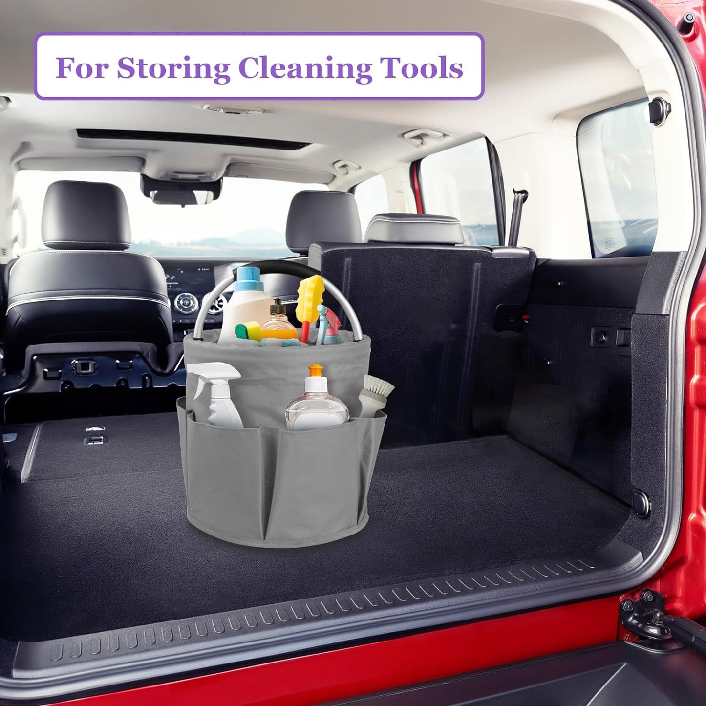 2Pcs Cleaning Caddy with Handle and 6 Pockets, 17L Foldable Cleaning Supply Caddy, Portable Shower Caddy in 600D Oxford Fabric, Multifunctional Storage Basket for Camping, Garden, Dark Gray