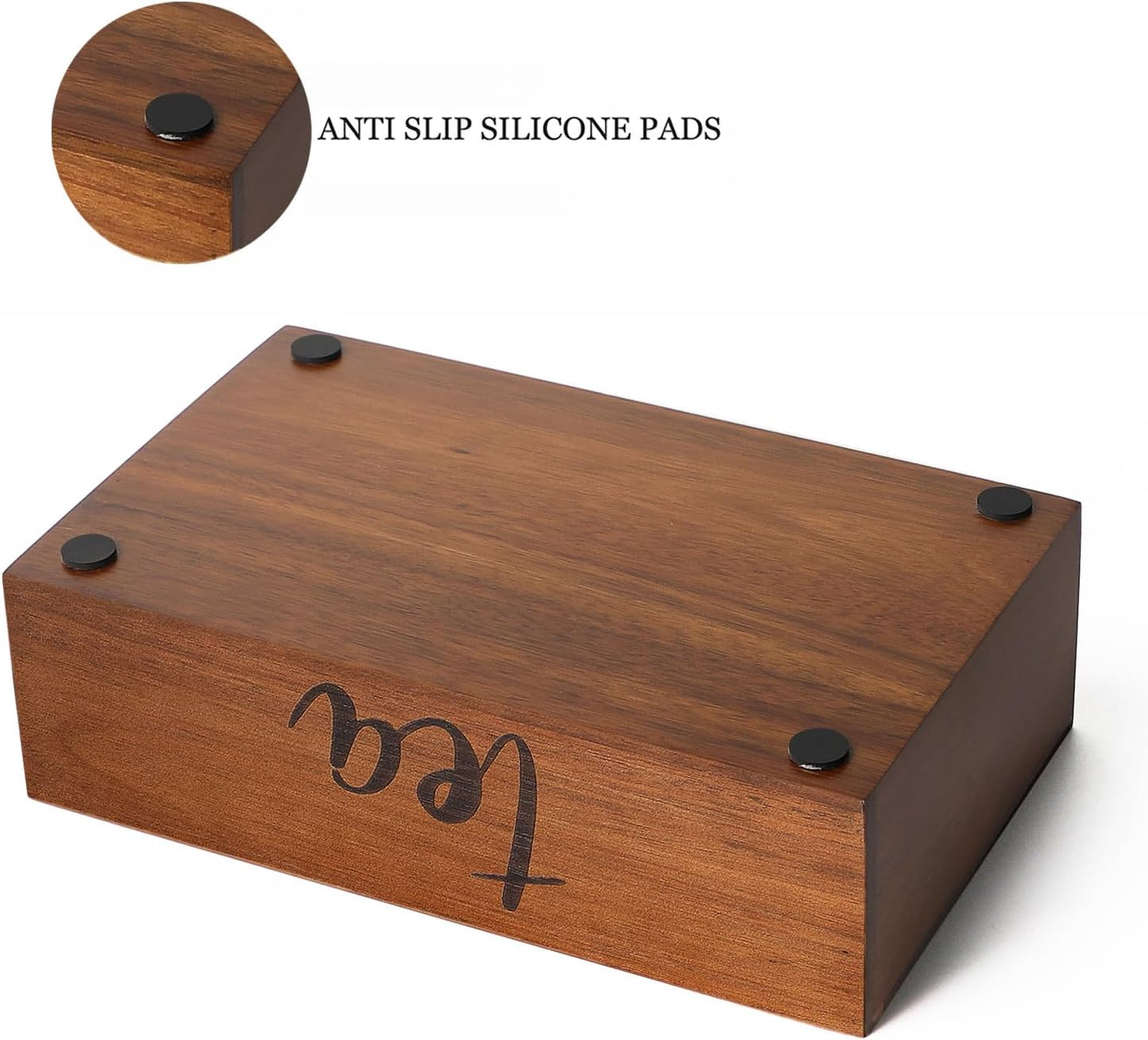 Tea Bag Organizer,Acacia Wood Tea Storage Containers with 6 Compartments, Sugar Packet Holder,Tea Bag Caddy Box for Cabinet Countertop Office (Brown-Labeled "Tea")