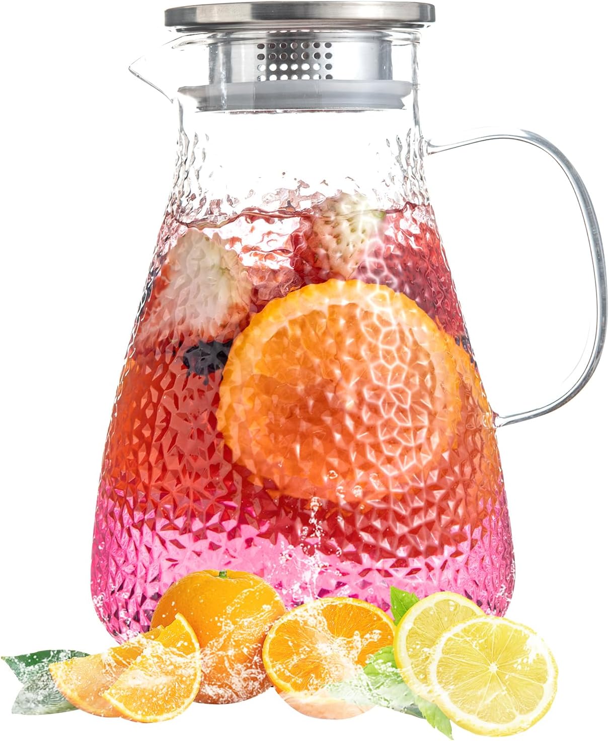 1.5 Liter 50 oz Glass Pitcher with Lid and Spout, Glass Carafe for Hot/Cold Water, Large Iced Tea Pitcher for Coffee, Milk,Juice and Homemade Beverage,Iced Coffee, and Container for Drinks