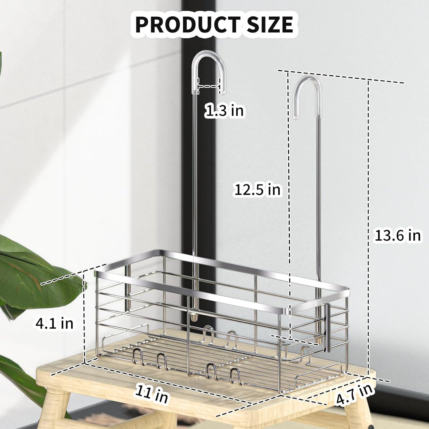 SHANSHUI Shower Hanging Caddy, Bathroom Shower Organizer Basket, Shampoo Bracket, Over Door Showers Rack with Hooks, 304 Stainless Steel Rustproof