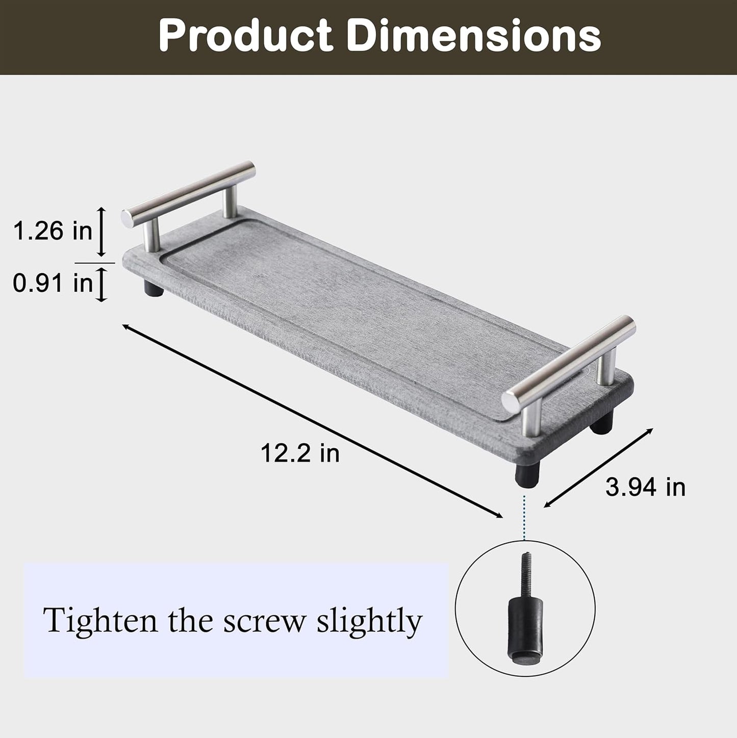 2PCS Quick Dry Stone Sink Tray, Water Absorbent Instant Drying Diatomite Tray for Sink, Instant Drying Stone, Kitchen Sink Caddy Bathroom Soap Dispenser (Dark Grey & Silver Handle, Small)