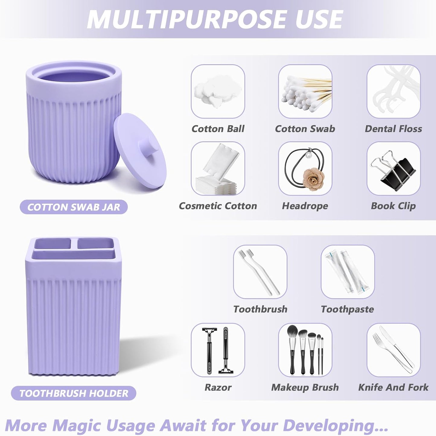 Resin Light Purple Bathroom Accessories Set 5 Pcs, Lotion Soap Dispenser, Toothbrush Holder, Bathroom Tumbler, Qtip Holder and Vanity Tray, Bathroom Countertop Organizer Set for Home Apartment