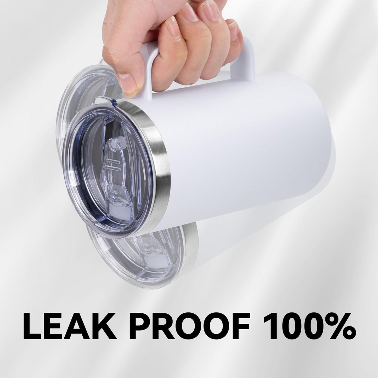 DOMICARE 24oz Mug with Handle and Lid, Stainless Steel Coffee Mug, Travel Mug with Handle, Double Wall Vacuum Coffee Tumbler, Reusable Insulated Cup, White, Pack 4