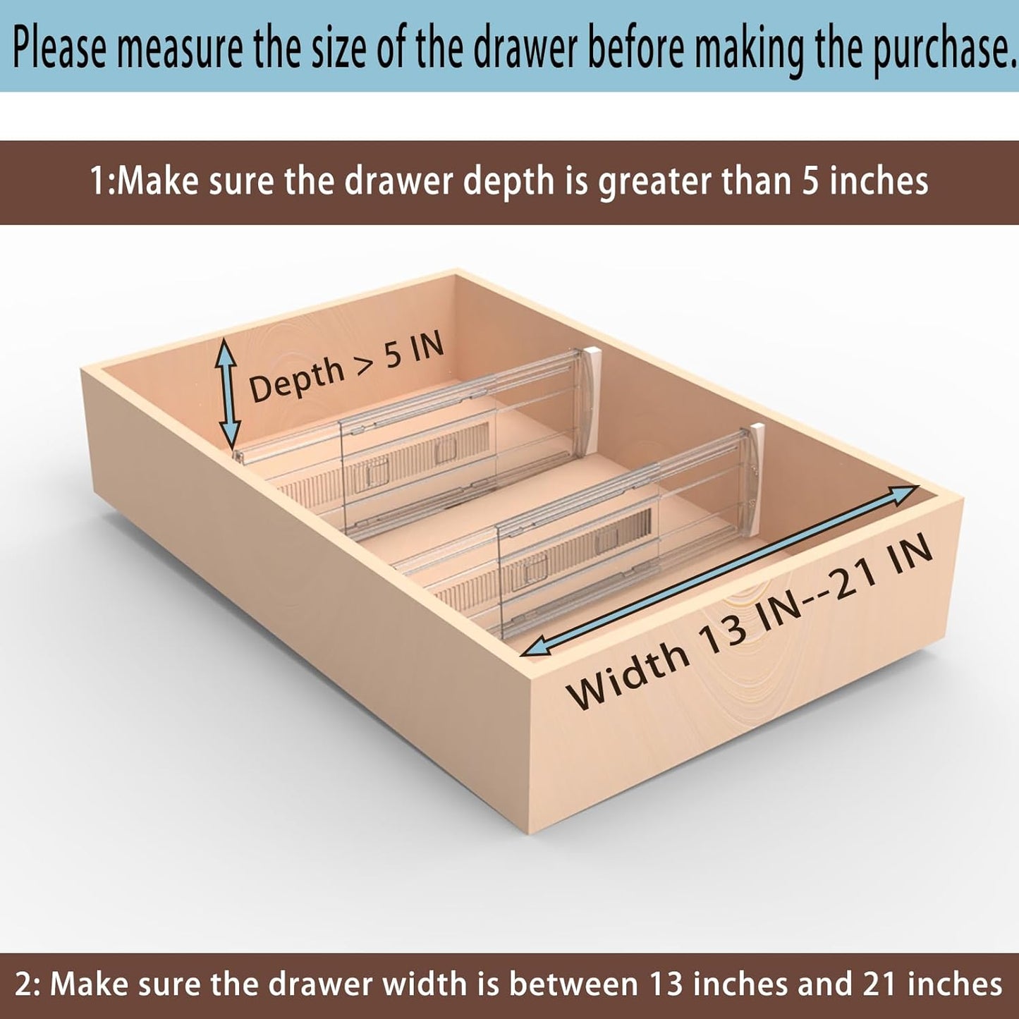 4 Pack Adjustable Drawer Dividers for Clothes,5" High Expandable From 13-21" Clear Drawer Organizers, PC Plastic Separators for Dresser/Bedroom/Bathroom/Kitchen/Office Storage