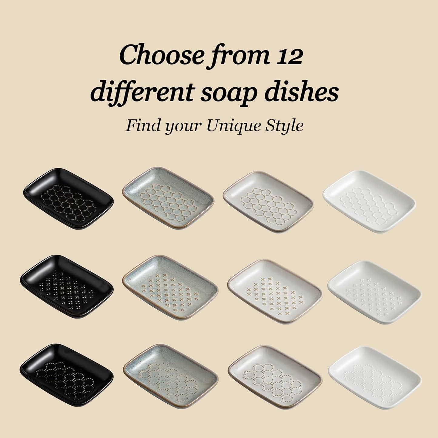 Gomakren Soap Dish for Shower, Ceramic Soap Dishes for Bar Soap Sponge, Christmas Shower Soap Holder Saver Tray for Bathroom Kitchen Sink, Easy to Clean, Black