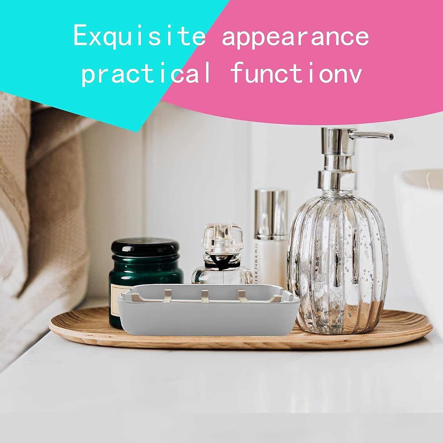 Aoheuo Modern Bamboo Fiber soap Holder and soap Dish Combination (Removable), White, 5.12 Long by 3 Wide, 0.98 inches high, Used in Kitchens, bathrooms, and bar Sinks