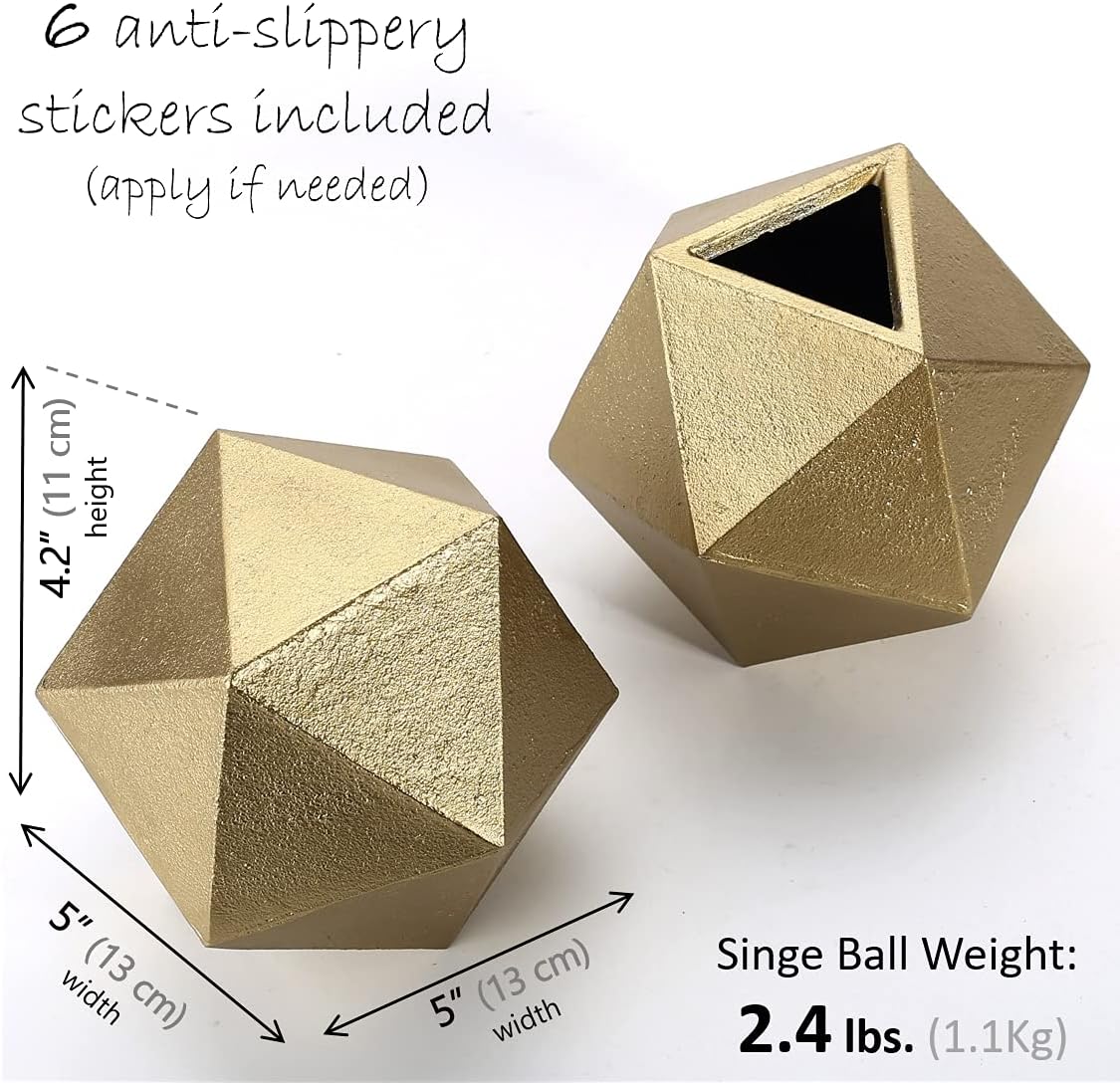 Ambipolar Geometric Decorative Ball Shaped Bookends, Modern Cast Iron Gold Bookends for Office Desk, Book Shelf, Room Decor, Home Office, Book Stand or Organizer, Set of 2