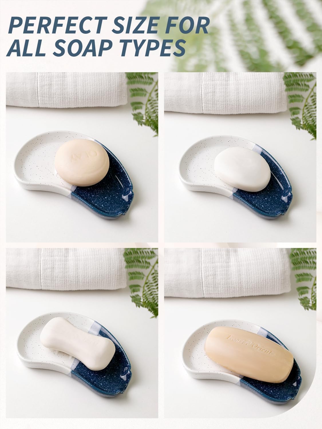 Ceramic Soap Dish – Blue & White Split-Glazed Porcelain Soap Holder with Drainage Grooves, Modern Sink or Bathroom Accessory, Stylish and Easy to Clean